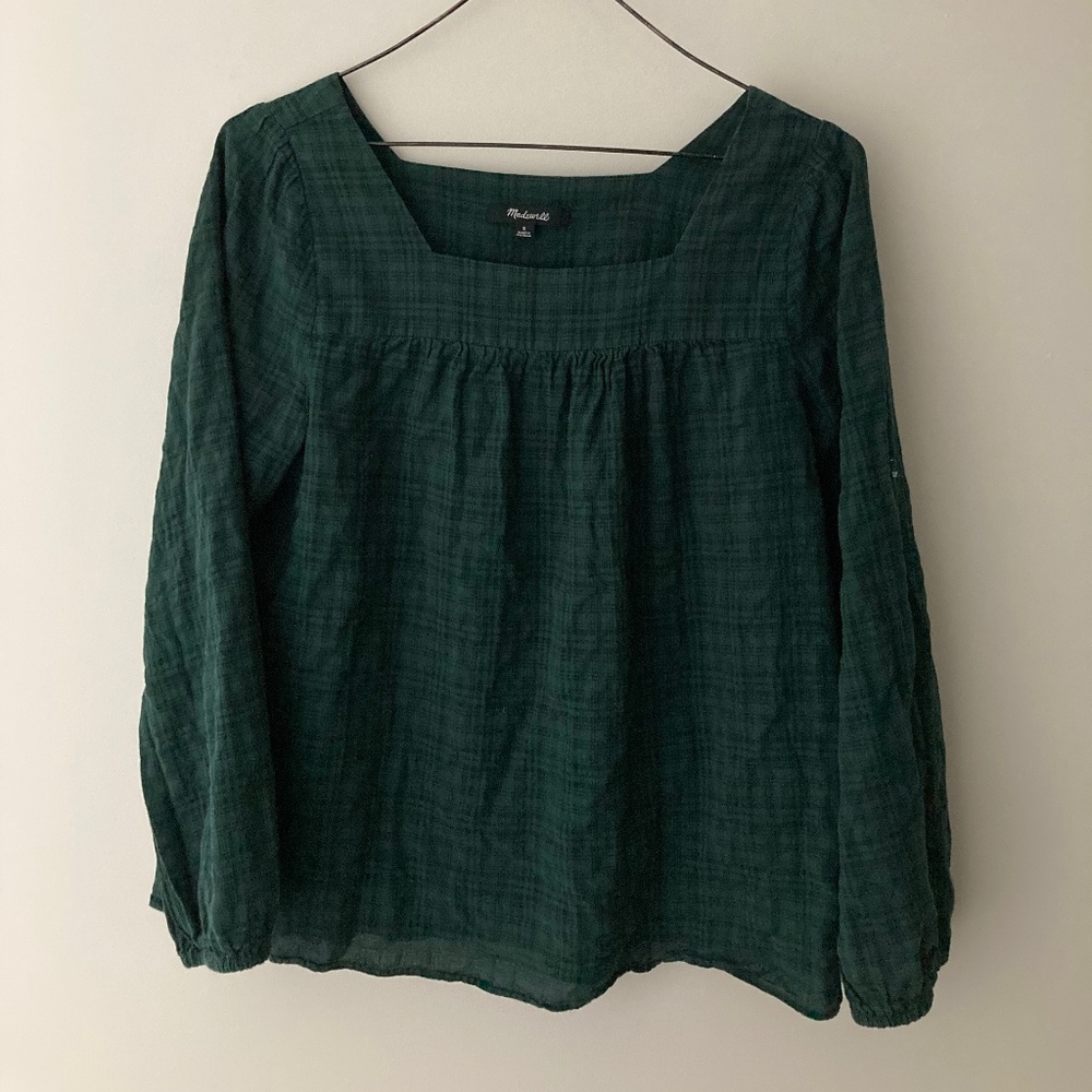 Square neck plaid Madewell top S